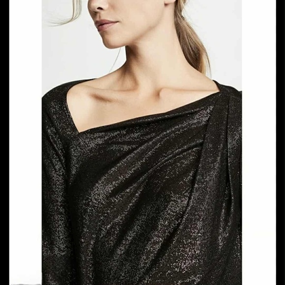 Ramy Brook Shimmering Navy Metallic Sparkly Draped Knit Top S - Picture 4 of 14